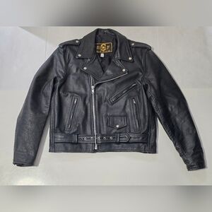 Shaf Vintage Black Leather Jacket Motorcycle Biker Style Size 44